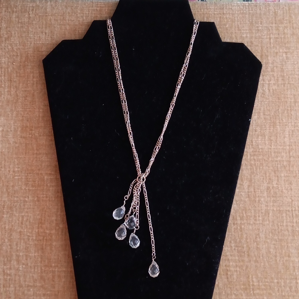 Double Strand Silver Tone Crystal Drop Necklace